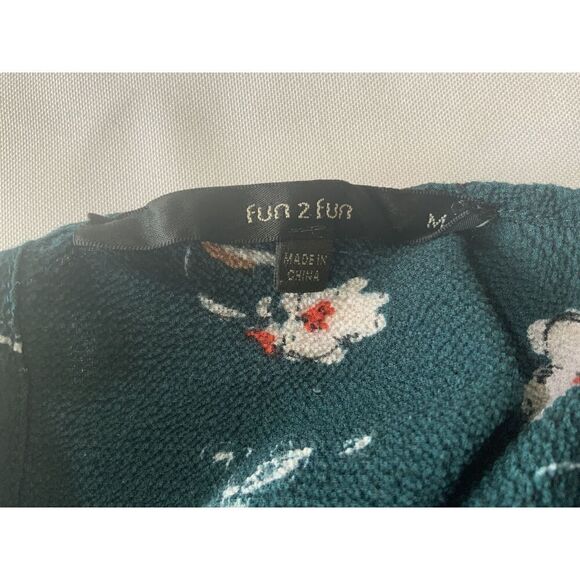 Fun 2 Fun Dark Green Floral Scoop Neck Polyester Womens Blouse Size Medium - Picture 10 of 13